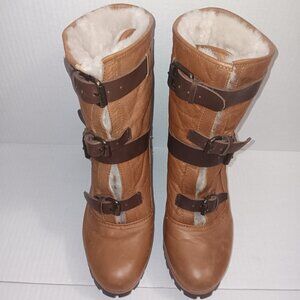 DOLCE VITA LAMB FUR LEATHER BUCKLE HEELED BOOTS